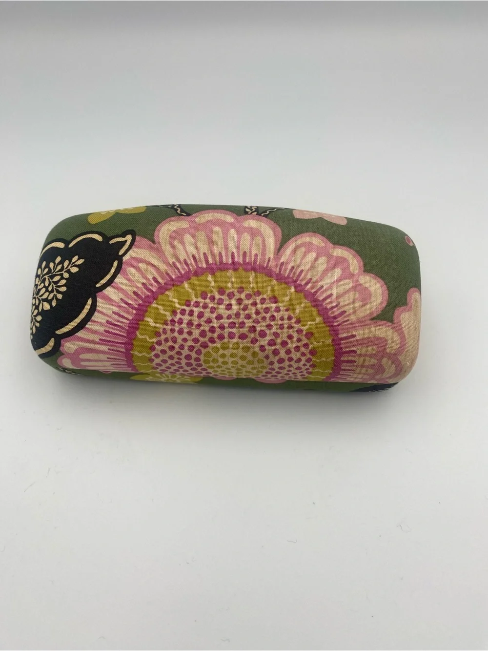 Vera Bradley Olive Green Floral Eyeglass Case with Pink and Gold Accents